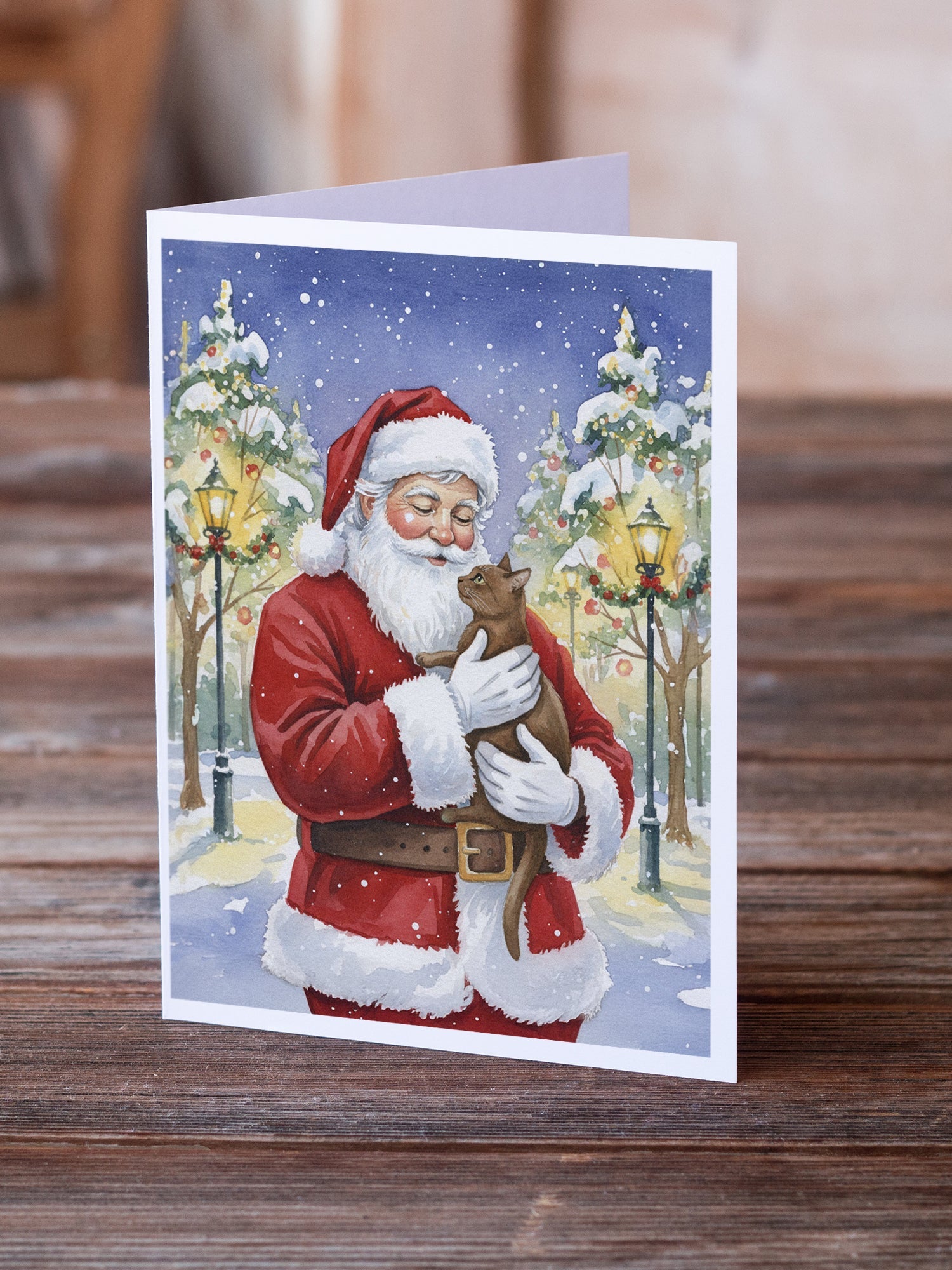 Havana Cat with Santa Claus Greeting Cards Pack of 8 Blank Cards with Envelopes Whimsical A7 Size 5x7