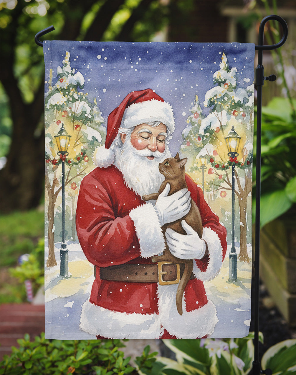 Havana Cat with Santa Claus Garden Flag Mailbox Decorative Yard Banner Outside Patio Artwork for Flower Beds, Garden Size, Multicolor