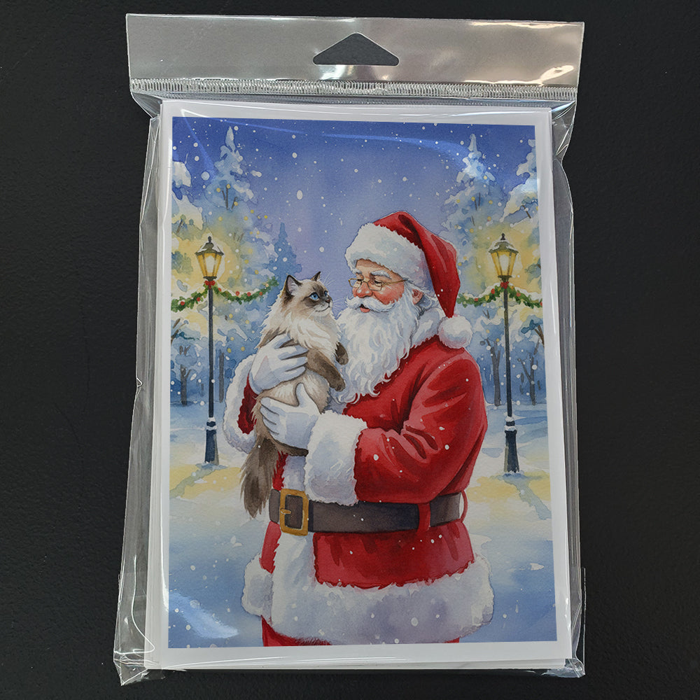Himalayan Cat with Santa Claus Greeting Cards Pack of 8 Blank Cards with Envelopes Whimsical A7 Size 5x7