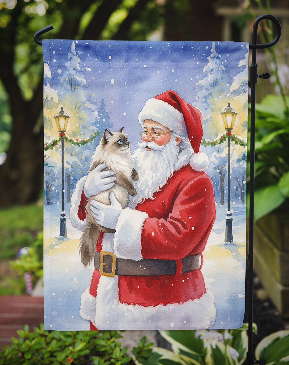 Himalayan Cat with Santa Claus Garden Flag Mailbox Decorative Yard Banner Outside Patio Artwork for Flower Beds, Garden Size, Multicolor
