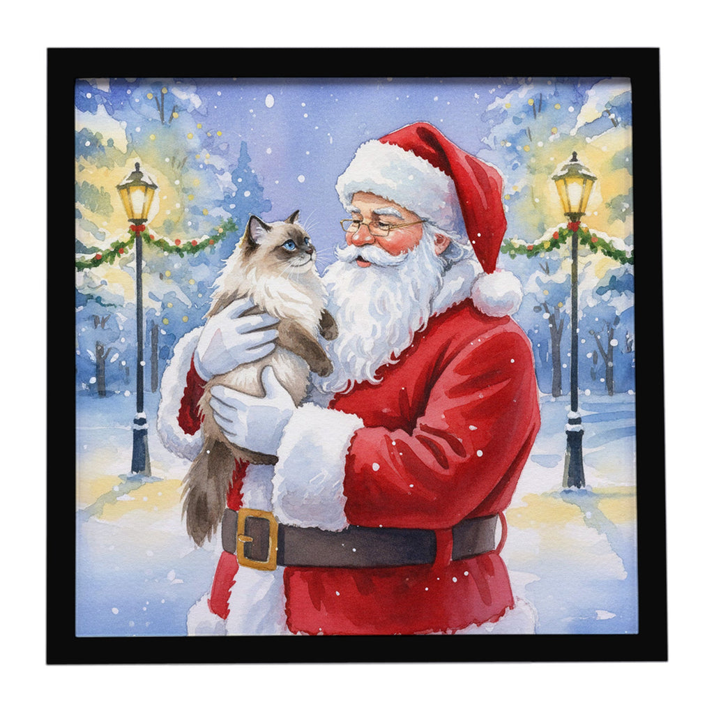 Himalayan Cat with Santa Claus Framed Metal Print Bathroom, Kitchen, Office, Home Decor Wall Art Ready to Hang, Square, 8X8