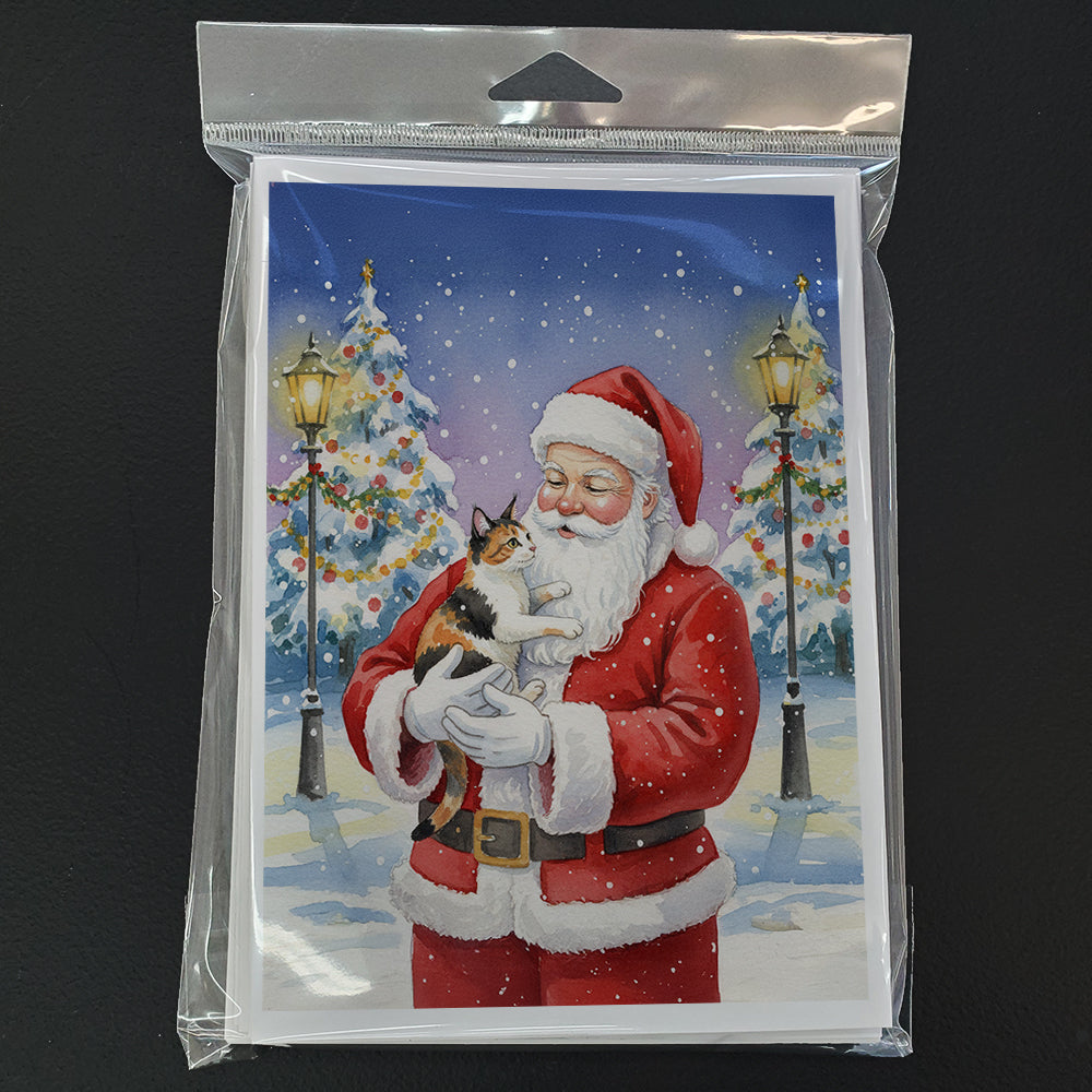 Japanese Bobtail Cat with Santa Claus Greeting Cards Pack of 8 Blank Cards with Envelopes Whimsical A7 Size 5x7