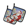 Japanese Bobtail Cat with Santa Claus Pot Holder Set of 2 Heat Resistant Quilted Hot Pads 7.5 x 7.5 Inch, Insulated Kitchen Trivets for Cooking & Baking