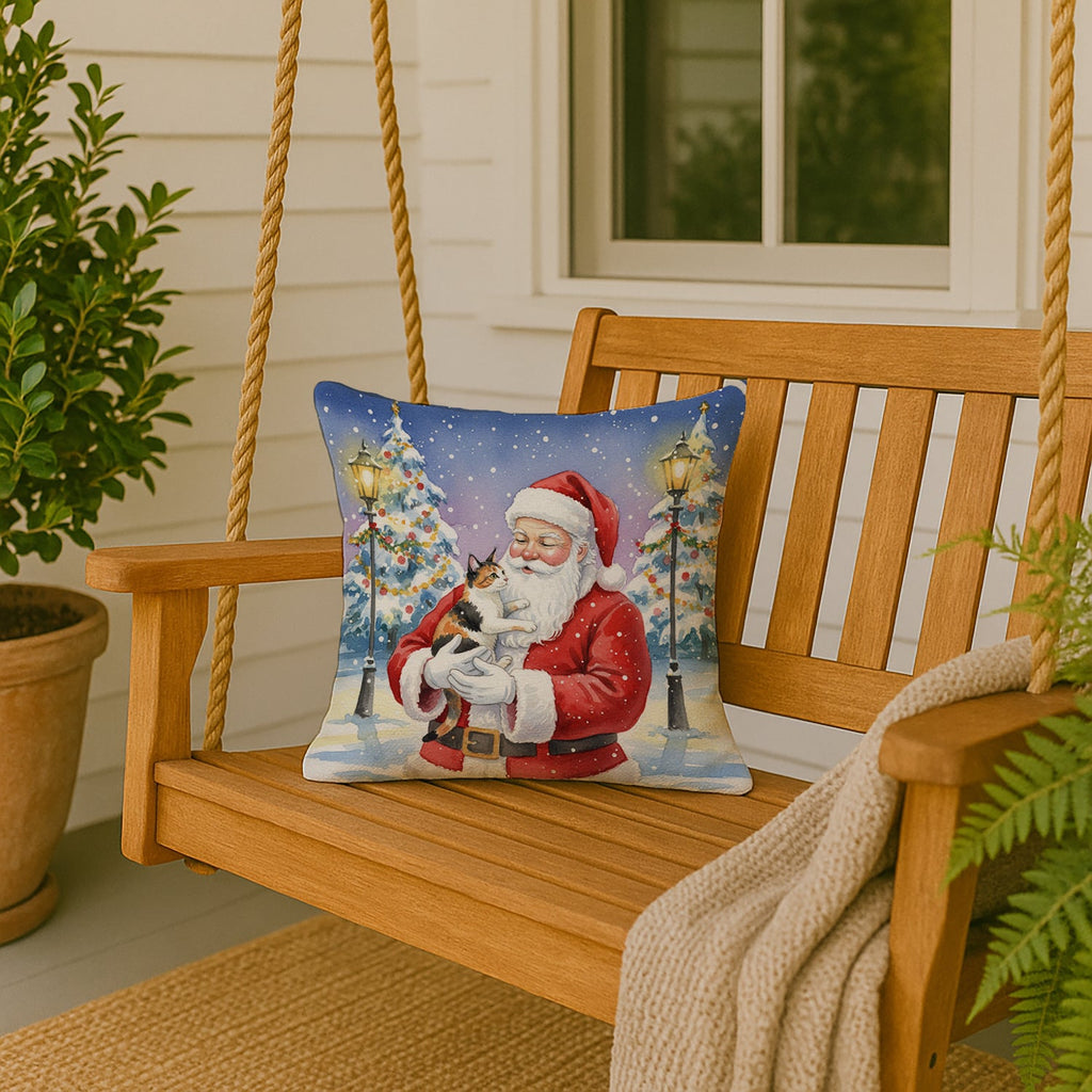 Japanese Bobtail Cat with Santa Claus Decorative Throw Pillow 18x18 Indoor Outdoor Accent Cushion, Fabric Cover with Insert for Sofa, Bed, Porch & Living Room