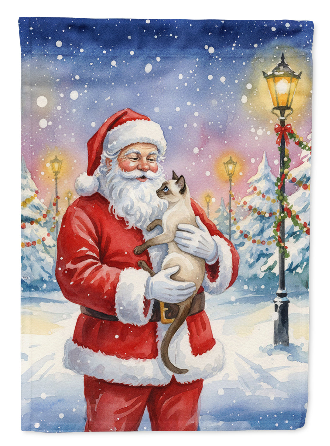 Javanese Cat with Santa Claus House Flag 28x40 Porch Sleeve Pole Decorative Outside Yard Banner Artwork Wall Hanging, Polyester