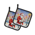 Javanese Cat with Santa Claus Pot Holder Set of 2 Heat Resistant Quilted Hot Pads 7.5 x 7.5 Inch, Insulated Kitchen Trivets for Cooking & Baking
