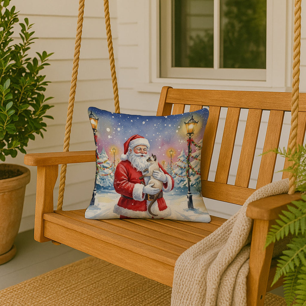 Javanese Cat with Santa Claus Decorative Throw Pillow 18x18 Indoor Outdoor Accent Cushion, Fabric Cover with Insert for Sofa, Bed, Porch & Living Room
