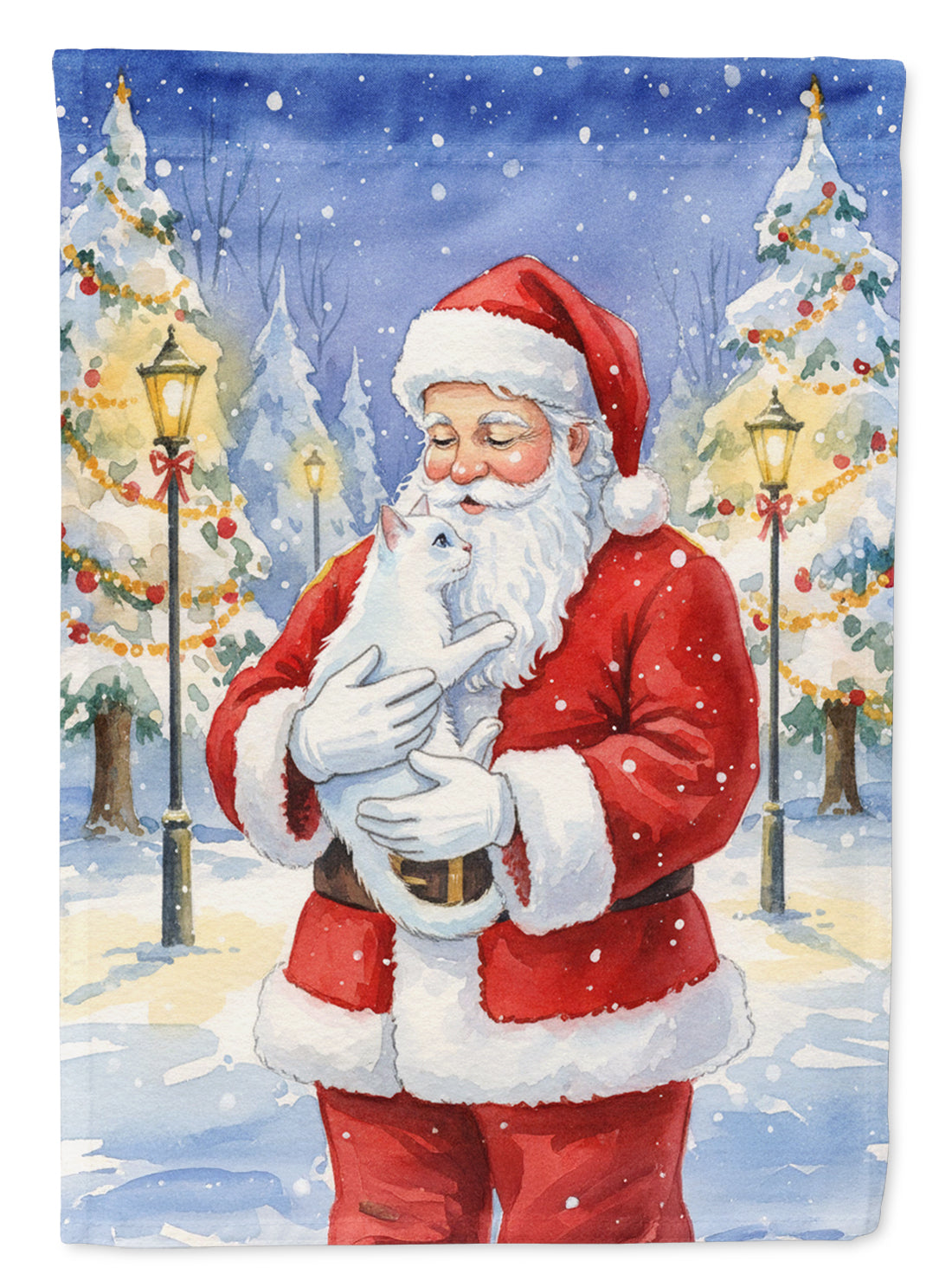 Khao Manee Cat with Santa Claus Garden Flag Mailbox Decorative Yard Banner Outside Patio Artwork for Flower Beds, Garden Size, Multicolor