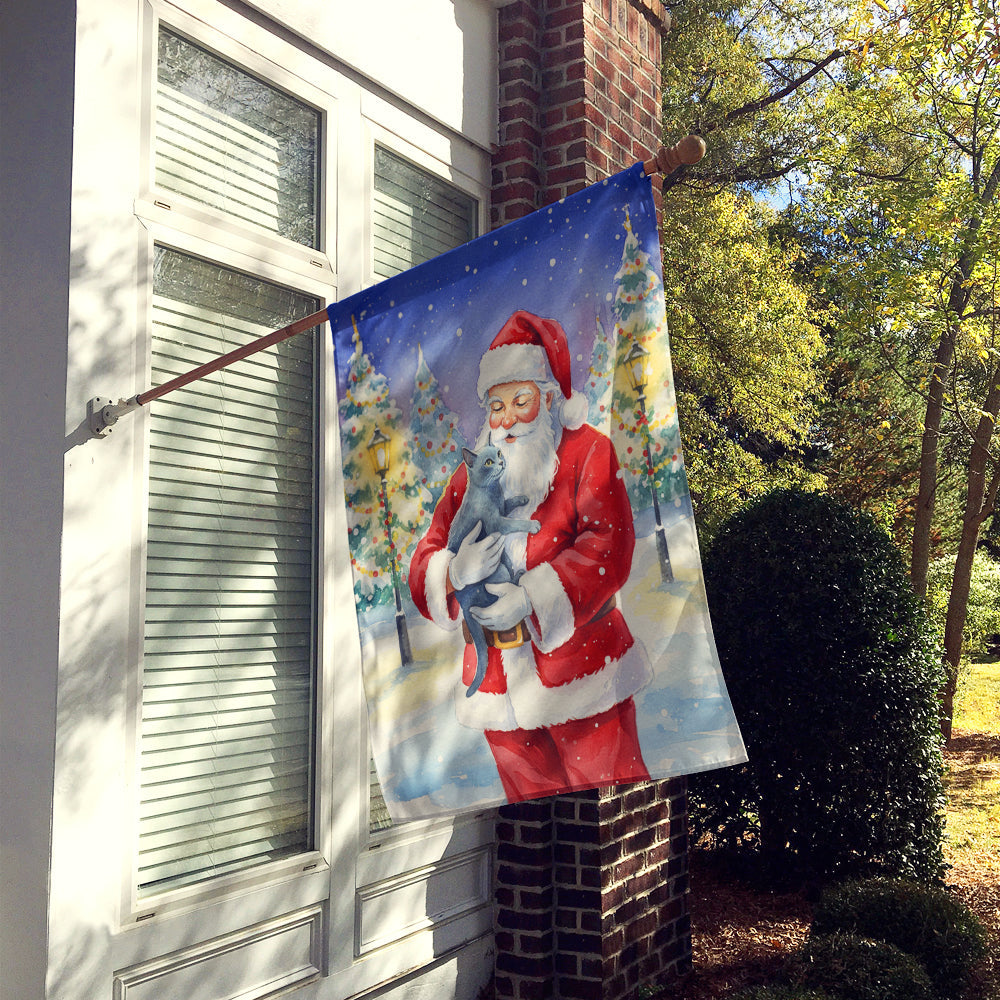 Korat Cat with Santa Claus House Flag 28x40 Porch Sleeve Pole Decorative Outside Yard Banner Artwork Wall Hanging, Polyester