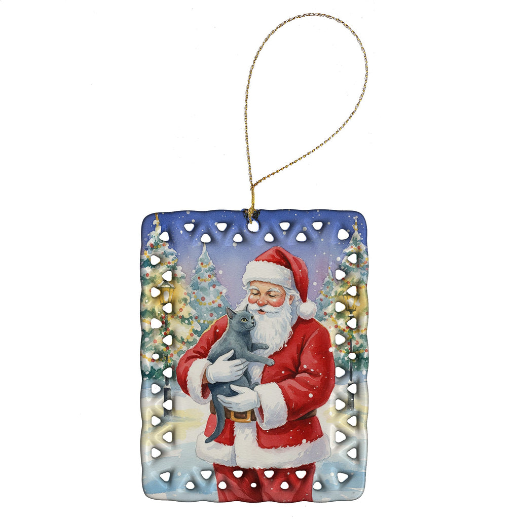 Korat Cat with Santa Claus Porcelain Ornament Christmas Tree Hanging Decorations for Home Christmas Holiday, Rectangle, Gift, Multicolor