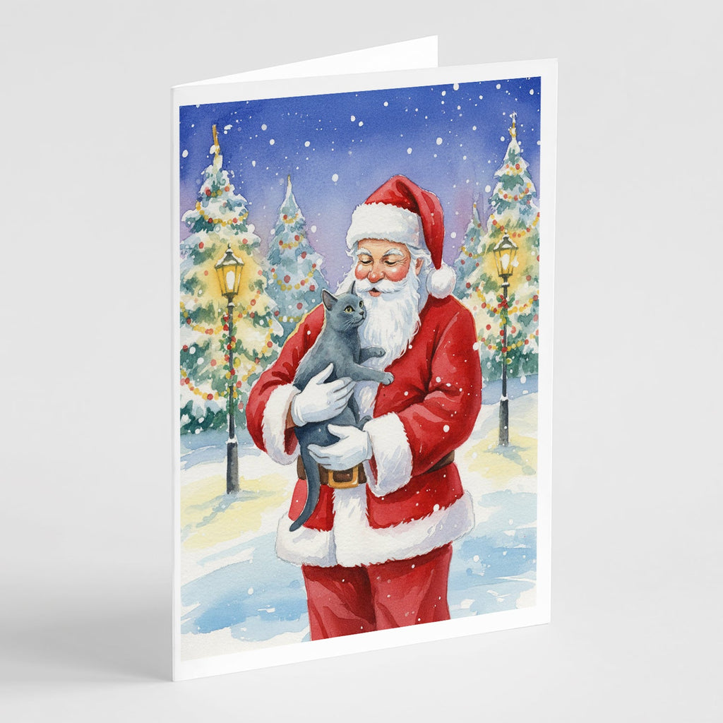 Korat Cat with Santa Claus Greeting Cards Pack of 8 Blank Cards with Envelopes Whimsical A7 Size 5x7