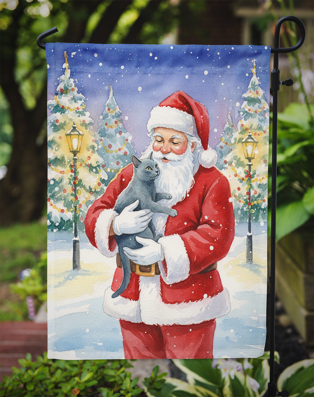 Korat Cat with Santa Claus Garden Flag Mailbox Decorative Yard Banner Outside Patio Artwork for Flower Beds, Garden Size, Multicolor