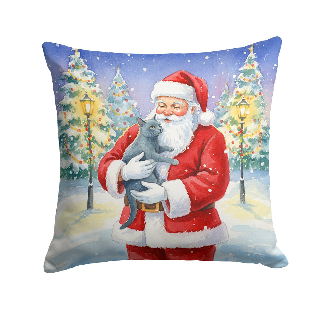 Korat Cat with Santa Claus Decorative Throw Pillow 14x14 Indoor Outdoor Accent Cushion, Fabric Cover with Insert for Sofa, Bed, Porch & Living Room