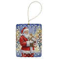 LaPerm Cat with Santa Claus Porcelain Ornament Christmas Tree Hanging Decorations for Home Christmas Holiday, Rectangle, Gift, Multicolor