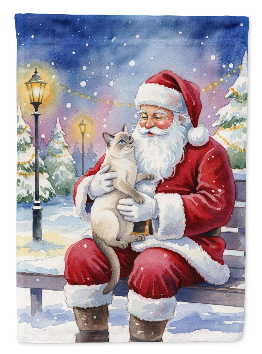 Lilac Point Cat with Santa Claus House Flag 28x40 Porch Sleeve Pole Decorative Outside Yard Banner Artwork Wall Hanging, Polyester