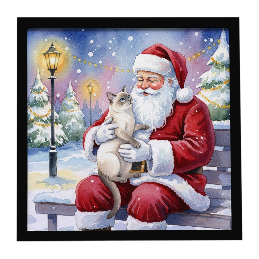 Lilac Point Cat with Santa Claus Framed Metal Print Bathroom, Kitchen, Office, Home Decor Wall Art Ready to Hang, Square, 8X8