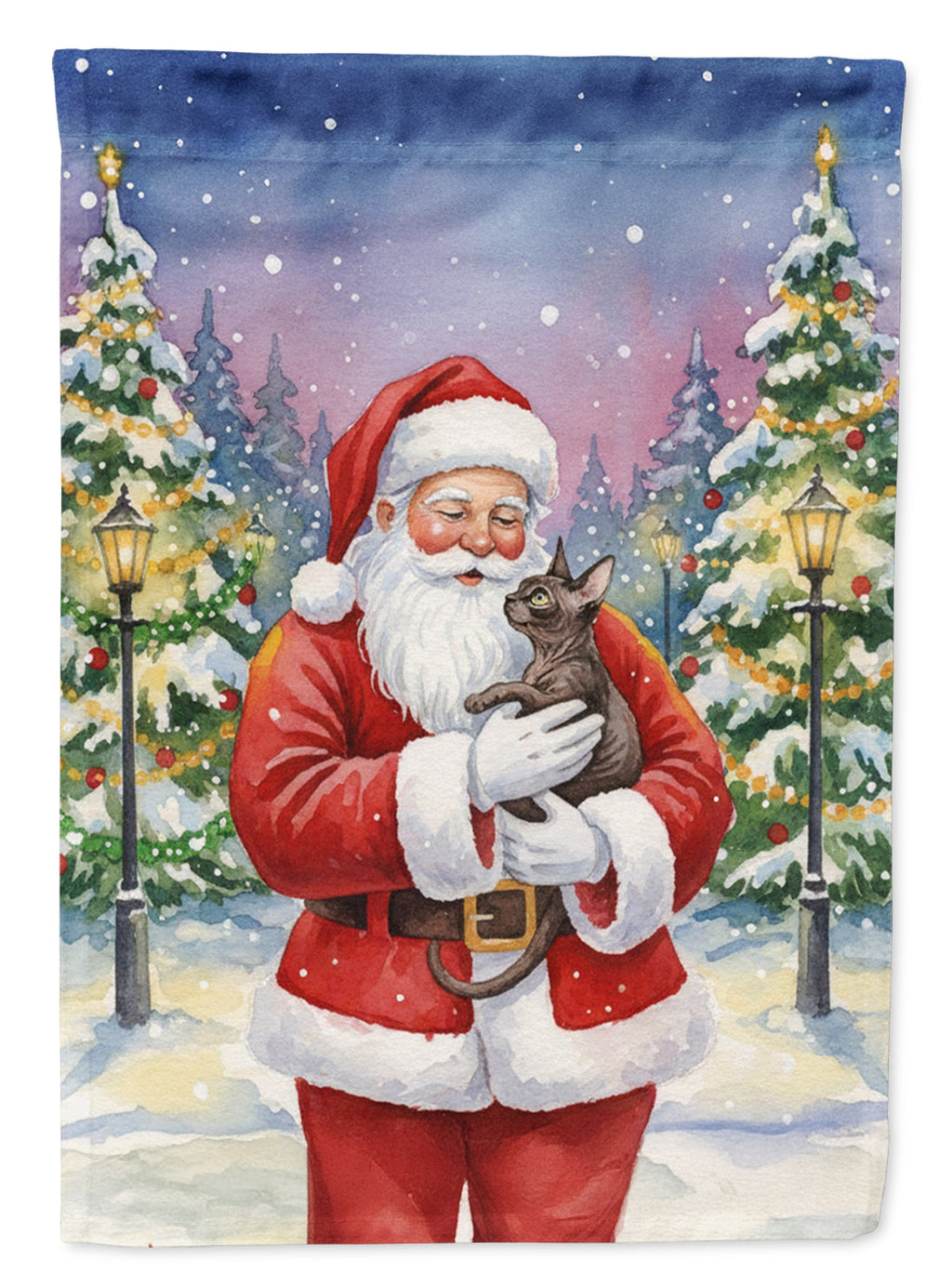 Lykoi Cat with Santa Claus House Flag 28x40 Porch Sleeve Pole Decorative Outside Yard Banner Artwork Wall Hanging, Polyester
