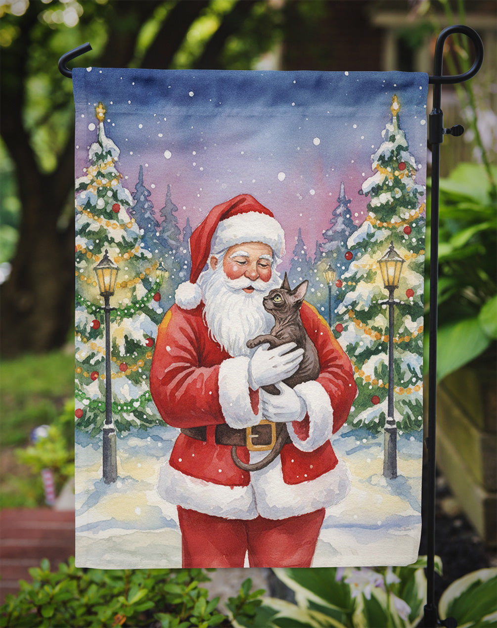 Lykoi Cat with Santa Claus Garden Flag Mailbox Decorative Yard Banner Outside Patio Artwork for Flower Beds, Garden Size, Multicolor