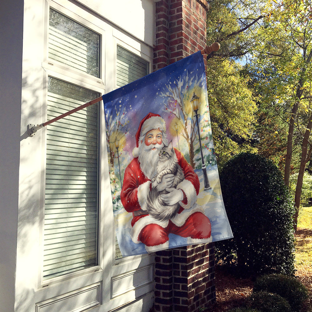 MaineCoon Silver Tabby Cat with Santa Claus House Flag 28x40 Porch Sleeve Pole Decorative Outside Yard Banner Artwork Wall Hanging, Polyester