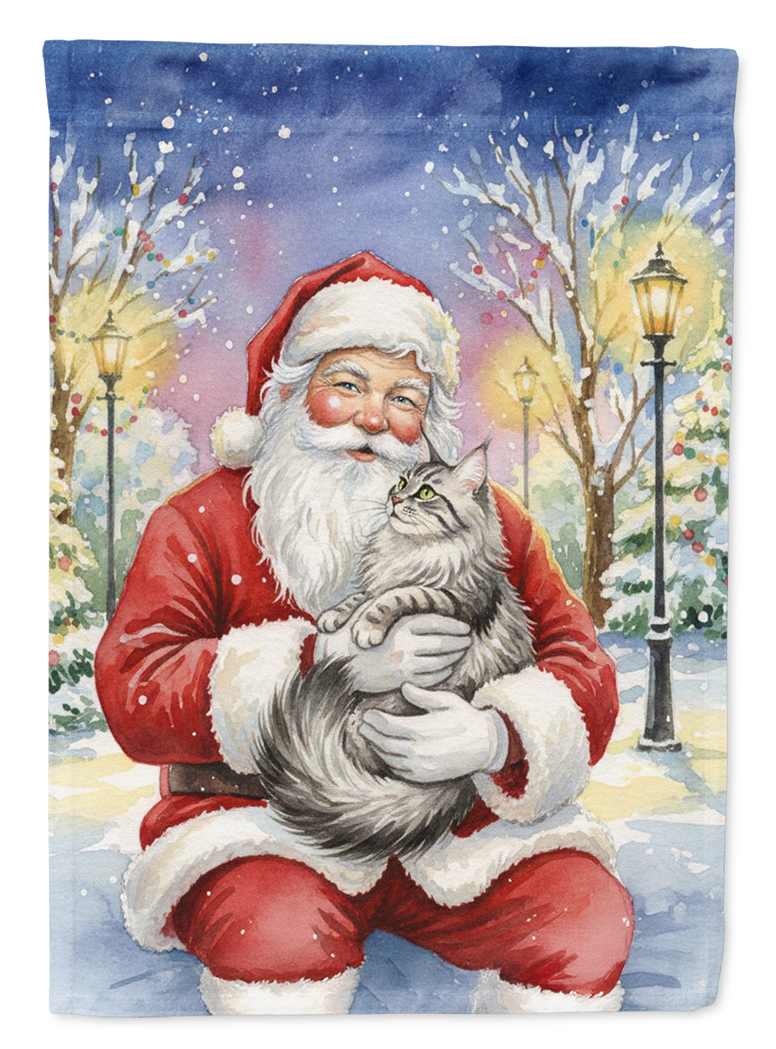 MaineCoon Silver Tabby Cat with Santa Claus Garden Flag Mailbox Decorative Yard Banner Outside Patio Artwork for Flower Beds, Garden Size, Multicolor