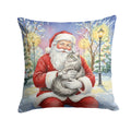 MaineCoon Silver Tabby Cat with Santa Claus Decorative Throw Pillow 14x14 Indoor Outdoor Accent Cushion, Fabric Cover with Insert for Sofa, Bed, Porch & Living Room