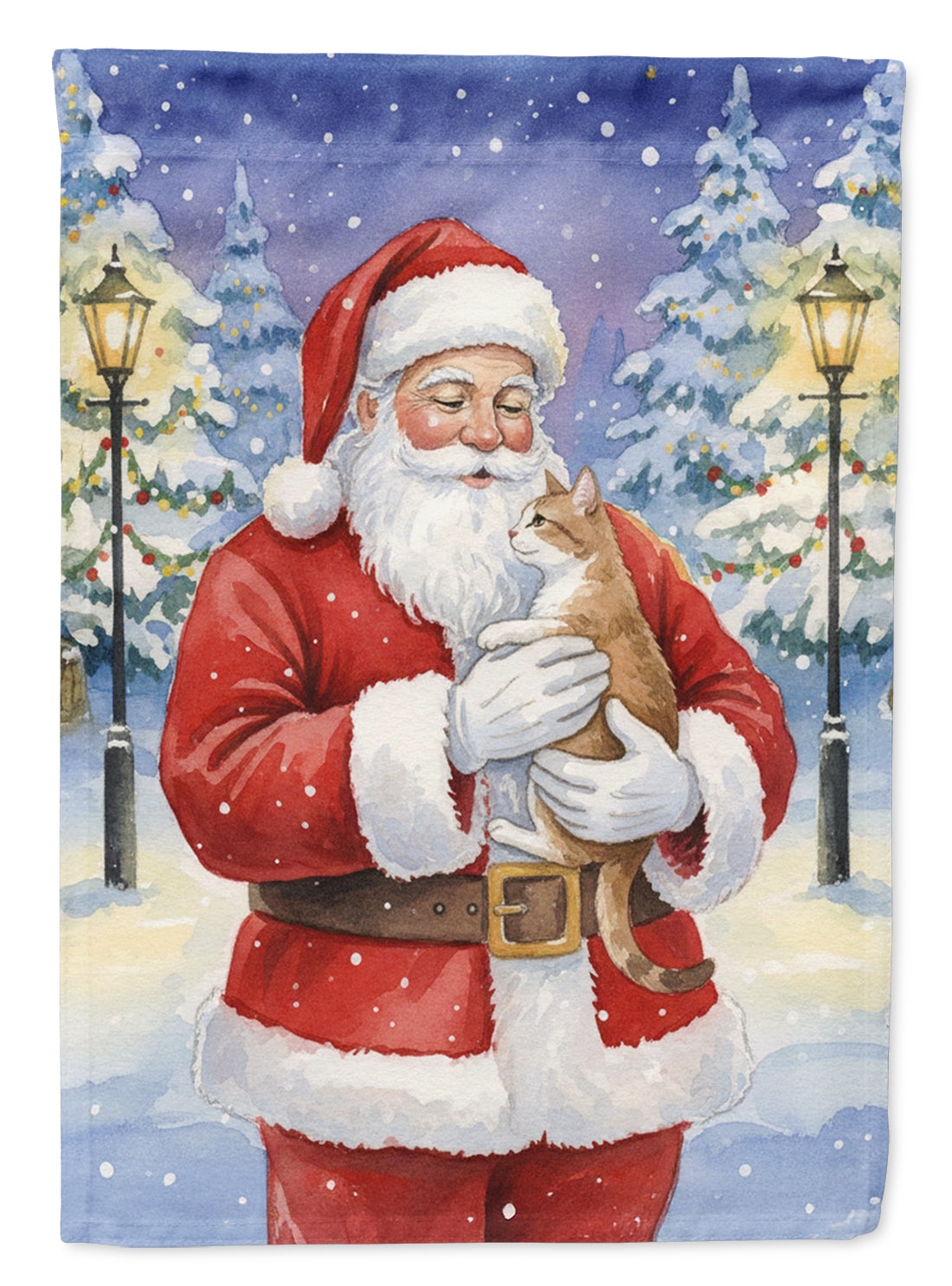 Manx Cat with Santa Claus House Flag 28x40 Porch Sleeve Pole Decorative Outside Yard Banner Artwork Wall Hanging, Polyester