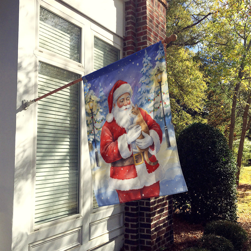 Manx Cat with Santa Claus House Flag 28x40 Porch Sleeve Pole Decorative Outside Yard Banner Artwork Wall Hanging, Polyester