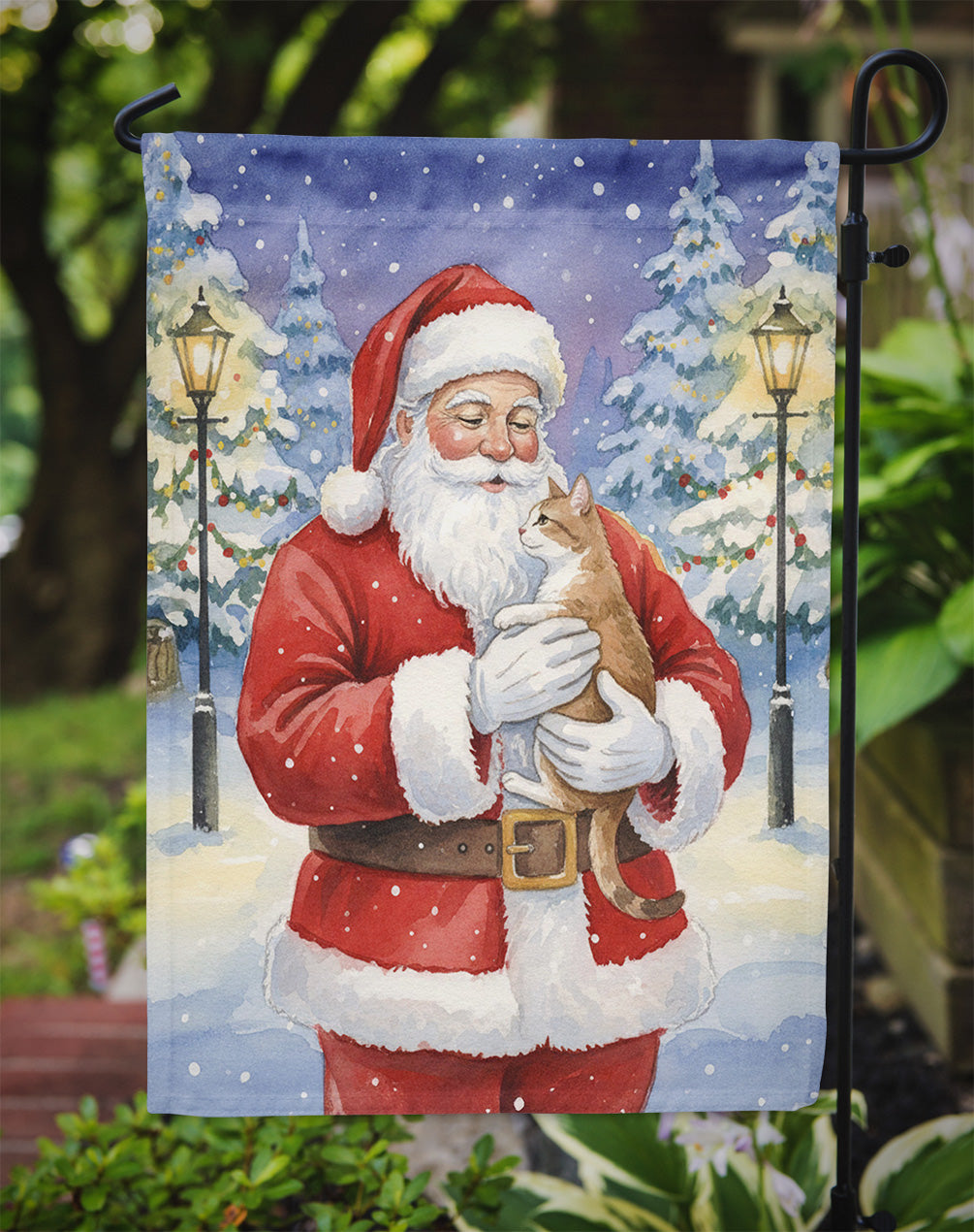 Manx Cat with Santa Claus Garden Flag Mailbox Decorative Yard Banner Outside Patio Artwork for Flower Beds, Garden Size, Multicolor