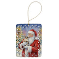 Mekong Bobtail Cat with Santa Claus Porcelain Ornament Christmas Tree Hanging Decorations for Home Christmas Holiday, Rectangle, Gift, Multicolor
