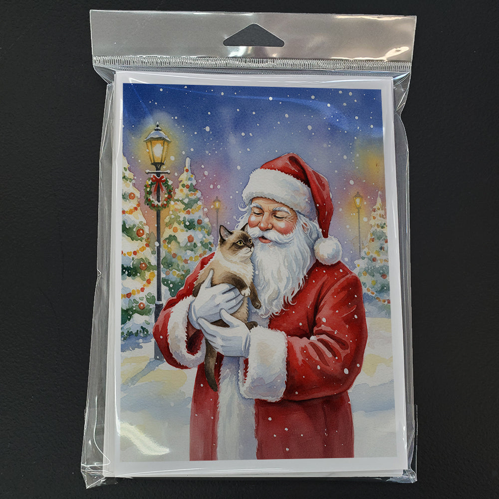 Mekong Bobtail Cat with Santa Claus Greeting Cards Pack of 8 Blank Cards with Envelopes Whimsical A7 Size 5x7