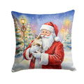 Mekong Bobtail Cat with Santa Claus Decorative Throw Pillow 14x14 Indoor Outdoor Accent Cushion, Fabric Cover with Insert for Sofa, Bed, Porch & Living Room