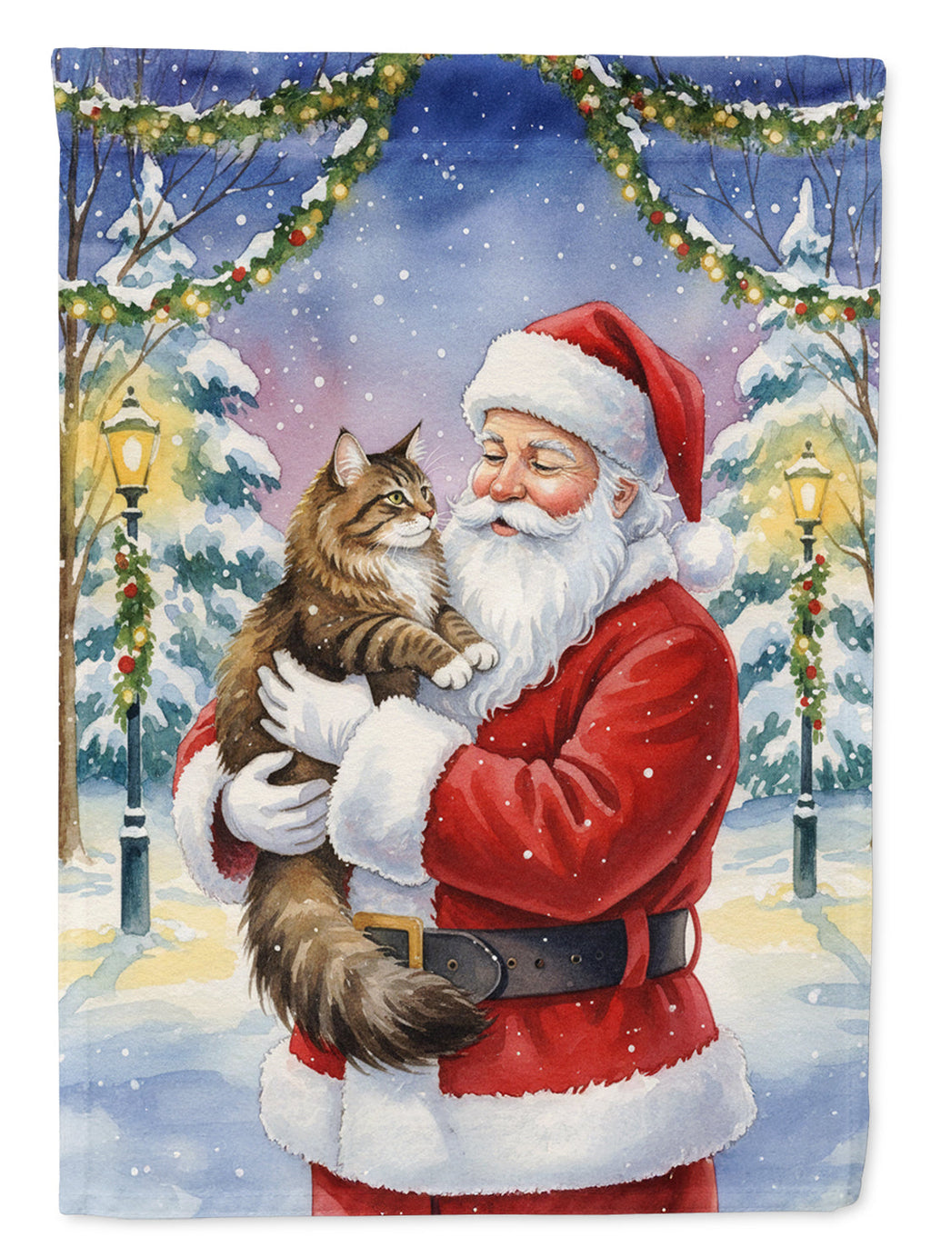 Norwegian Forest Cat Brown Tabby with Santa Claus Garden Flag Mailbox Decorative Yard Banner Outside Patio Artwork for Flower Beds, Garden Size, Multicolor