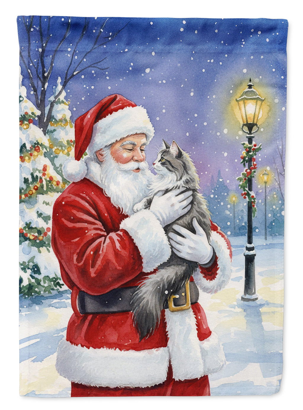 Norwegian Forest Cat Gray and White with Santa Claus Garden Flag Mailbox Decorative Yard Banner Outside Patio Artwork for Flower Beds, Garden Size, Multicolor
