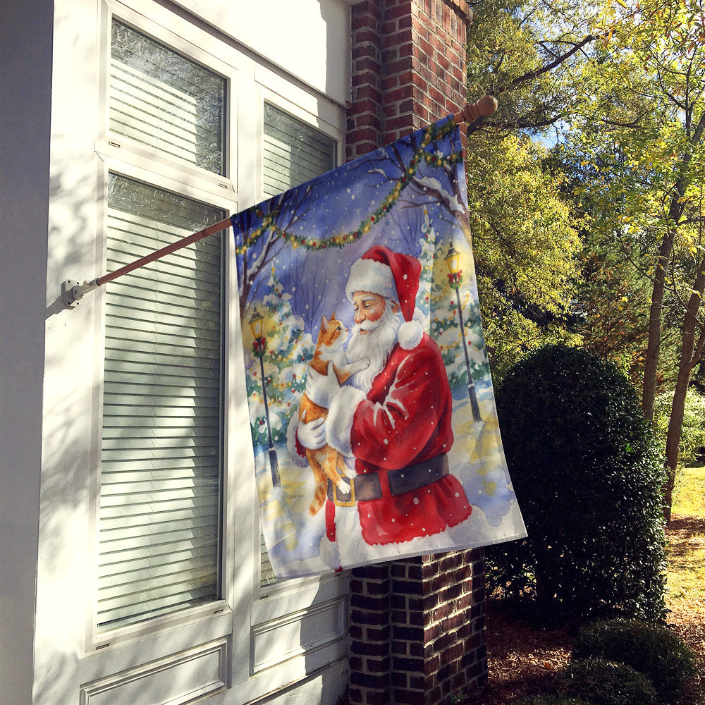 Orange and White Cat with Santa Claus House Flag 28x40 Porch Sleeve Pole Decorative Outside Yard Banner Artwork Wall Hanging, Polyester