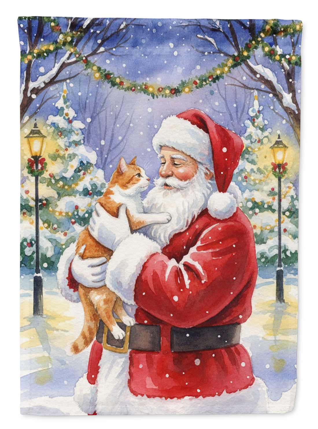 Orange and White Cat with Santa Claus Garden Flag Mailbox Decorative Yard Banner Outside Patio Artwork for Flower Beds, Garden Size, Multicolor