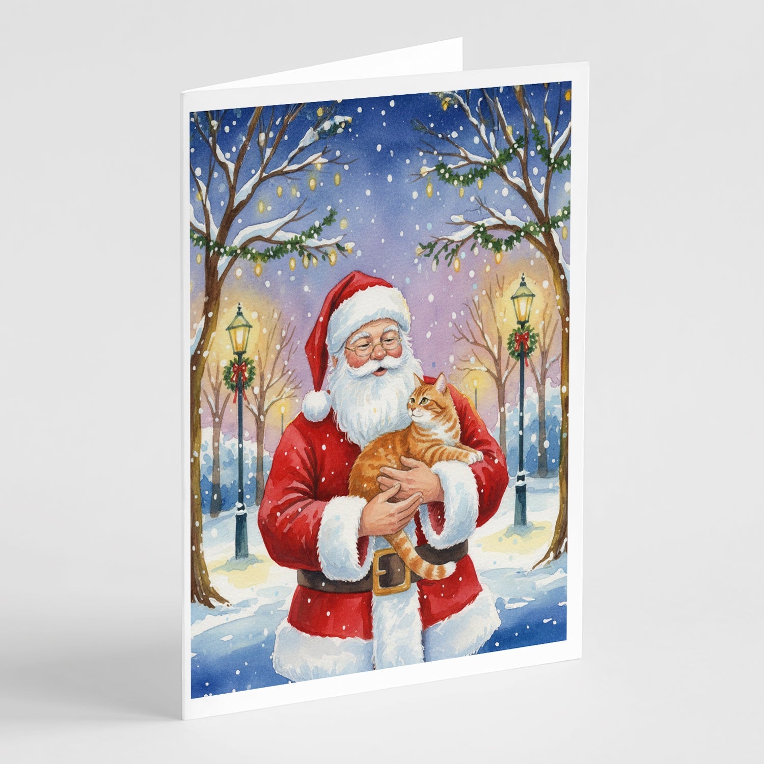 Orange Classic Tabby Cat with Santa Claus Greeting Cards Pack of 8 Blank Cards with Envelopes Whimsical A7 Size 5x7
