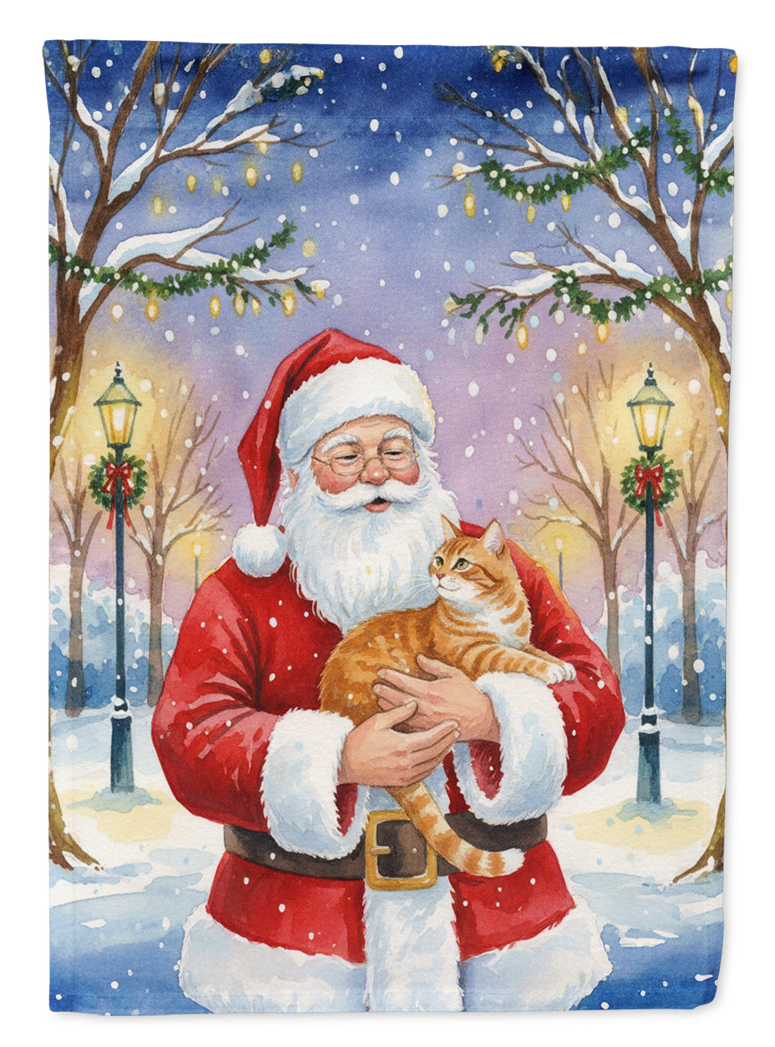Orange Classic Tabby Cat with Santa Claus Garden Flag Mailbox Decorative Yard Banner Outside Patio Artwork for Flower Beds, Garden Size, Multicolor
