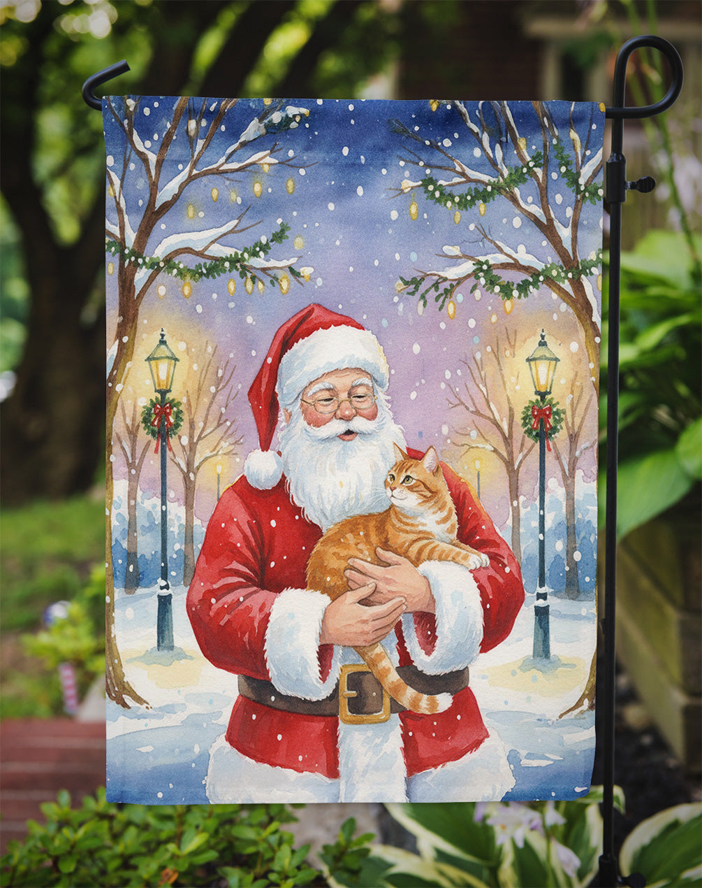 Orange Classic Tabby Cat with Santa Claus Garden Flag Mailbox Decorative Yard Banner Outside Patio Artwork for Flower Beds, Garden Size, Multicolor