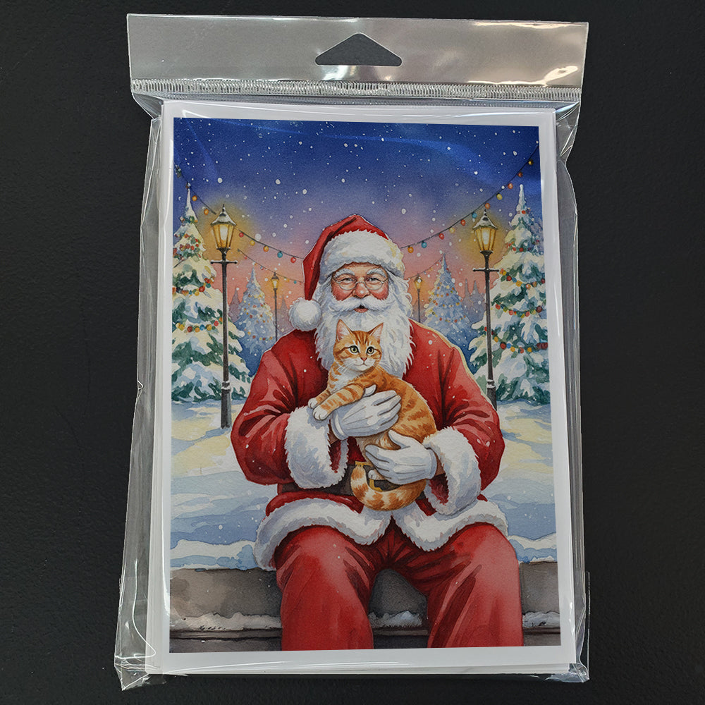 Orange Mackerel Tabby Cat with Santa Claus Greeting Cards Pack of 8 Blank Cards with Envelopes Whimsical A7 Size 5x7
