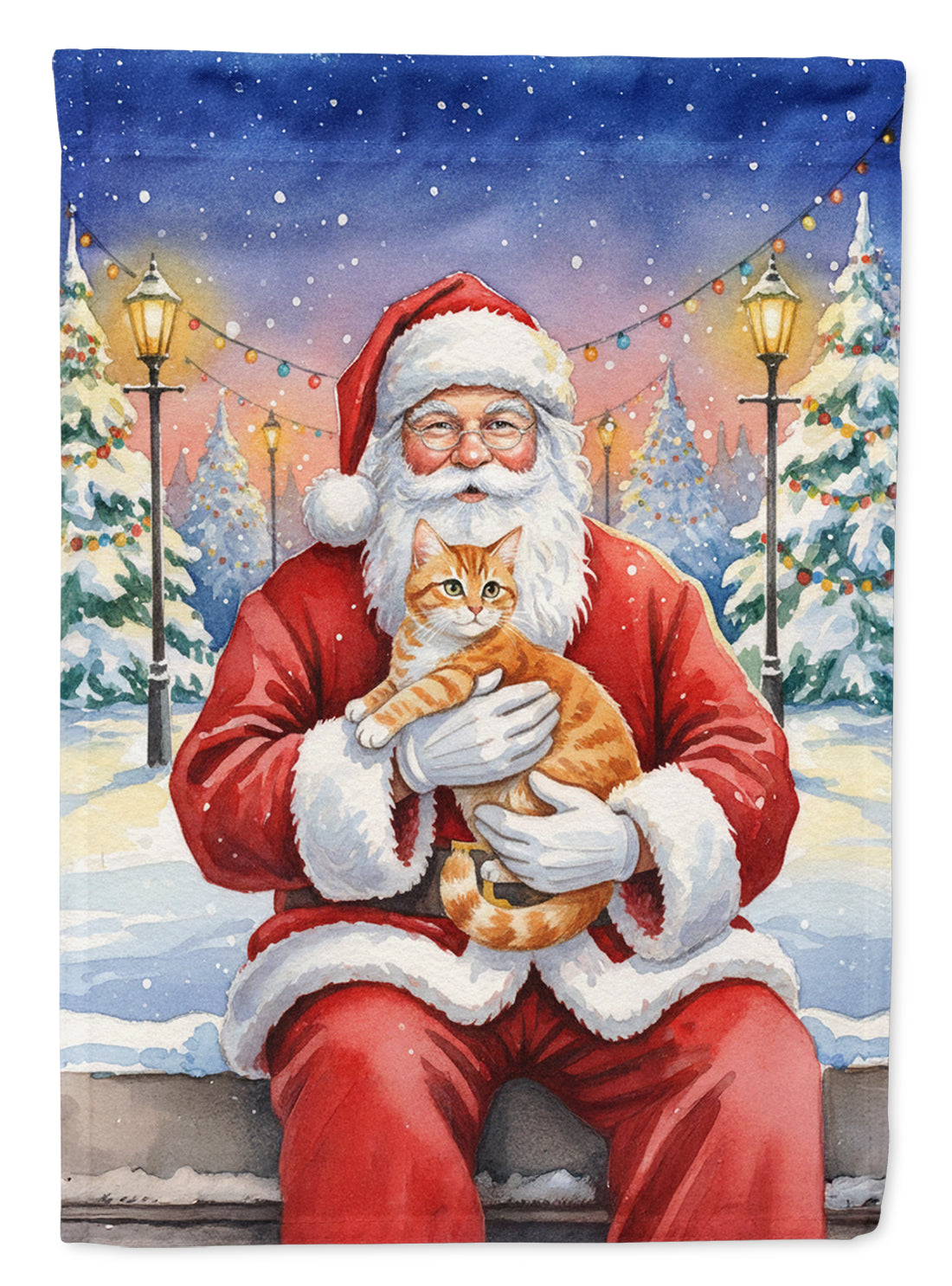 Orange Mackerel Tabby Cat with Santa Claus Garden Flag Mailbox Decorative Yard Banner Outside Patio Artwork for Flower Beds, Garden Size, Multicolor