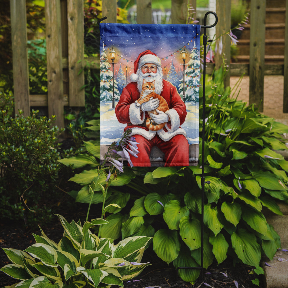 Orange Mackerel Tabby Cat with Santa Claus Garden Flag Mailbox Decorative Yard Banner Outside Patio Artwork for Flower Beds, Garden Size, Multicolor