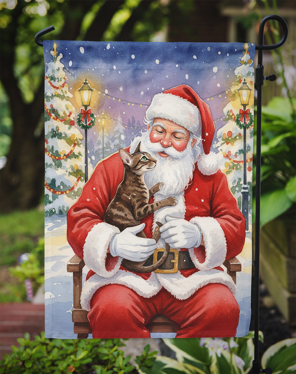 Oriental Shorthair Cat with Santa Claus Garden Flag Mailbox Decorative Yard Banner Outside Patio Artwork for Flower Beds, Garden Size, Multicolor
