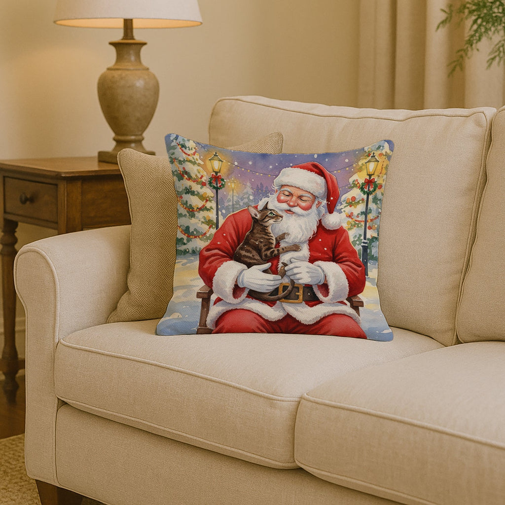 Oriental Shorthair Cat with Santa Claus Decorative Throw Pillow 14x14 Indoor Outdoor Accent Cushion, Fabric Cover with Insert for Sofa, Bed, Porch & Living Room
