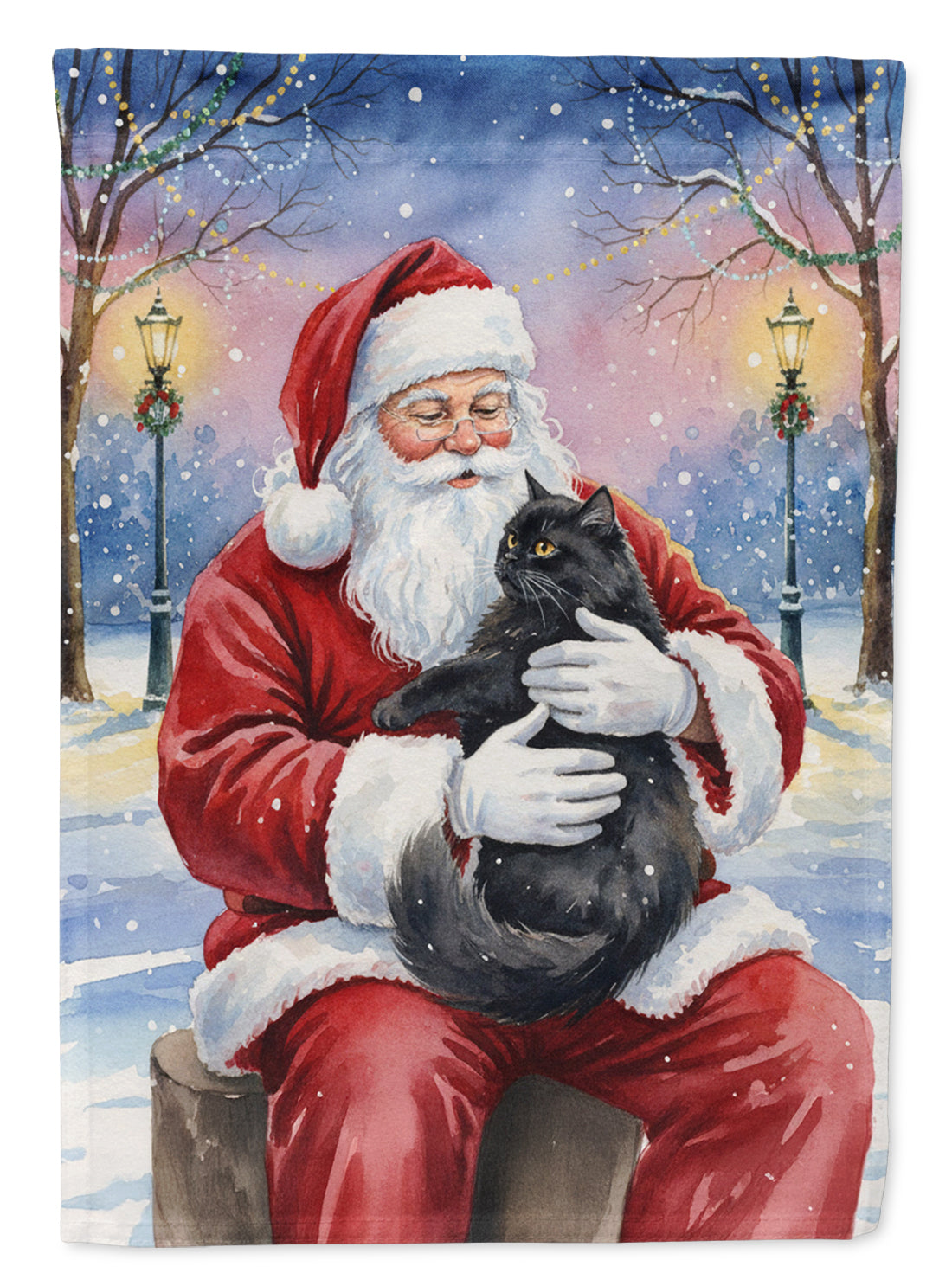 Persian Black Cat with Santa Claus Garden Flag Mailbox Decorative Yard Banner Outside Patio Artwork for Flower Beds, Garden Size, Multicolor