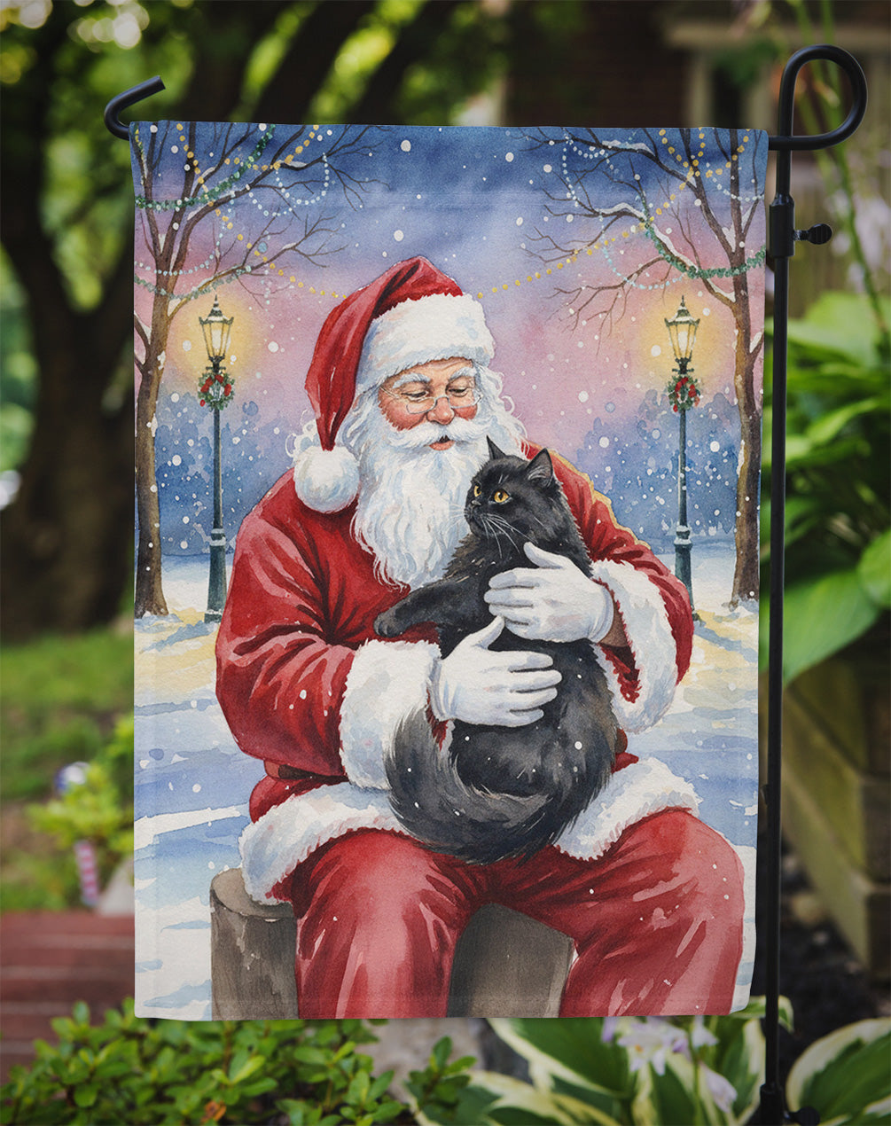 Persian Black Cat with Santa Claus Garden Flag Mailbox Decorative Yard Banner Outside Patio Artwork for Flower Beds, Garden Size, Multicolor