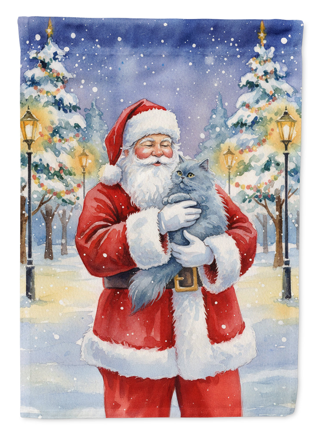Persian Blue Cat with Santa Claus Garden Flag Mailbox Decorative Yard Banner Outside Patio Artwork for Flower Beds, Garden Size, Multicolor