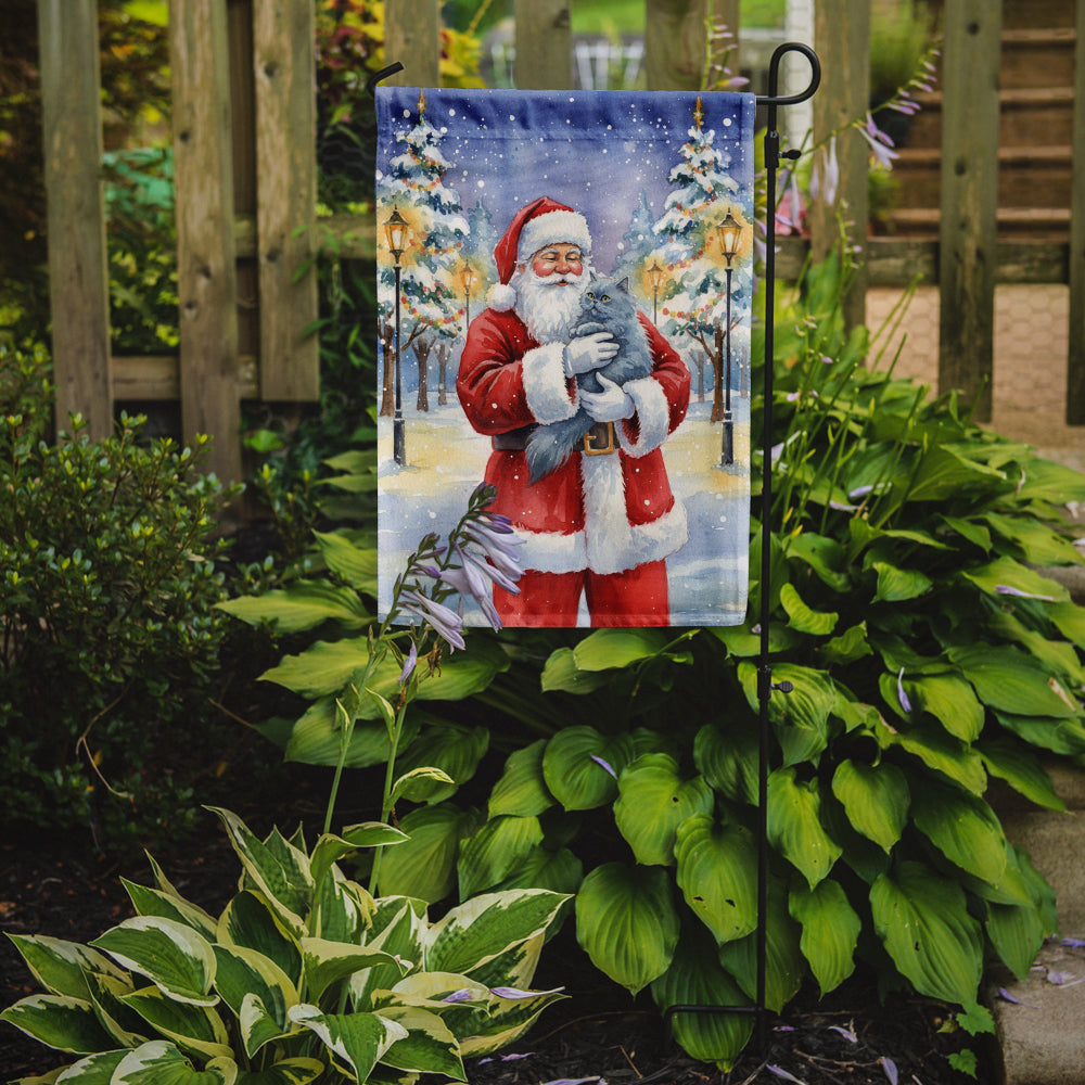 Persian Blue Cat with Santa Claus Garden Flag Mailbox Decorative Yard Banner Outside Patio Artwork for Flower Beds, Garden Size, Multicolor