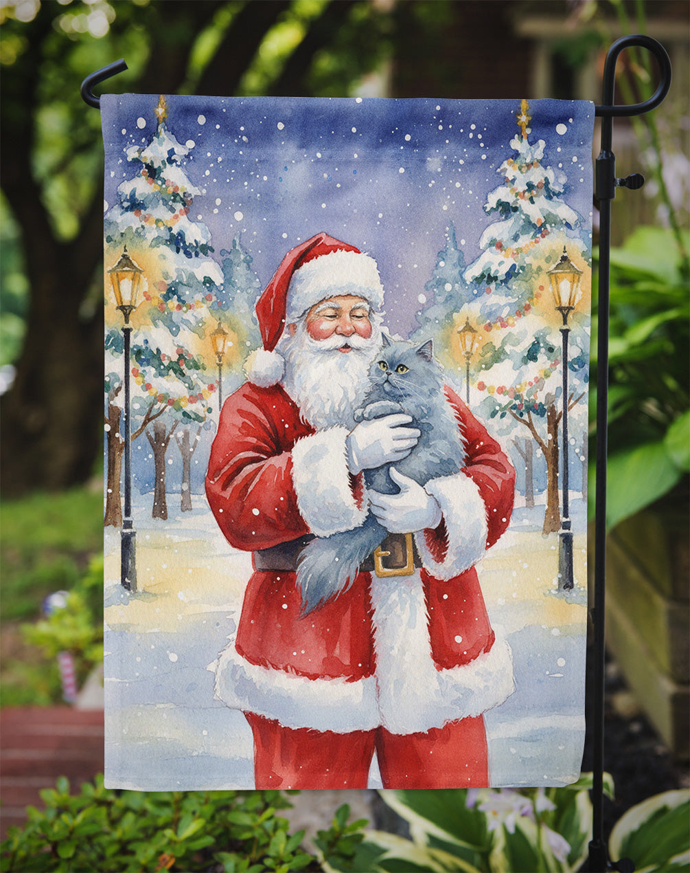 Persian Blue Cat with Santa Claus Garden Flag Mailbox Decorative Yard Banner Outside Patio Artwork for Flower Beds, Garden Size, Multicolor