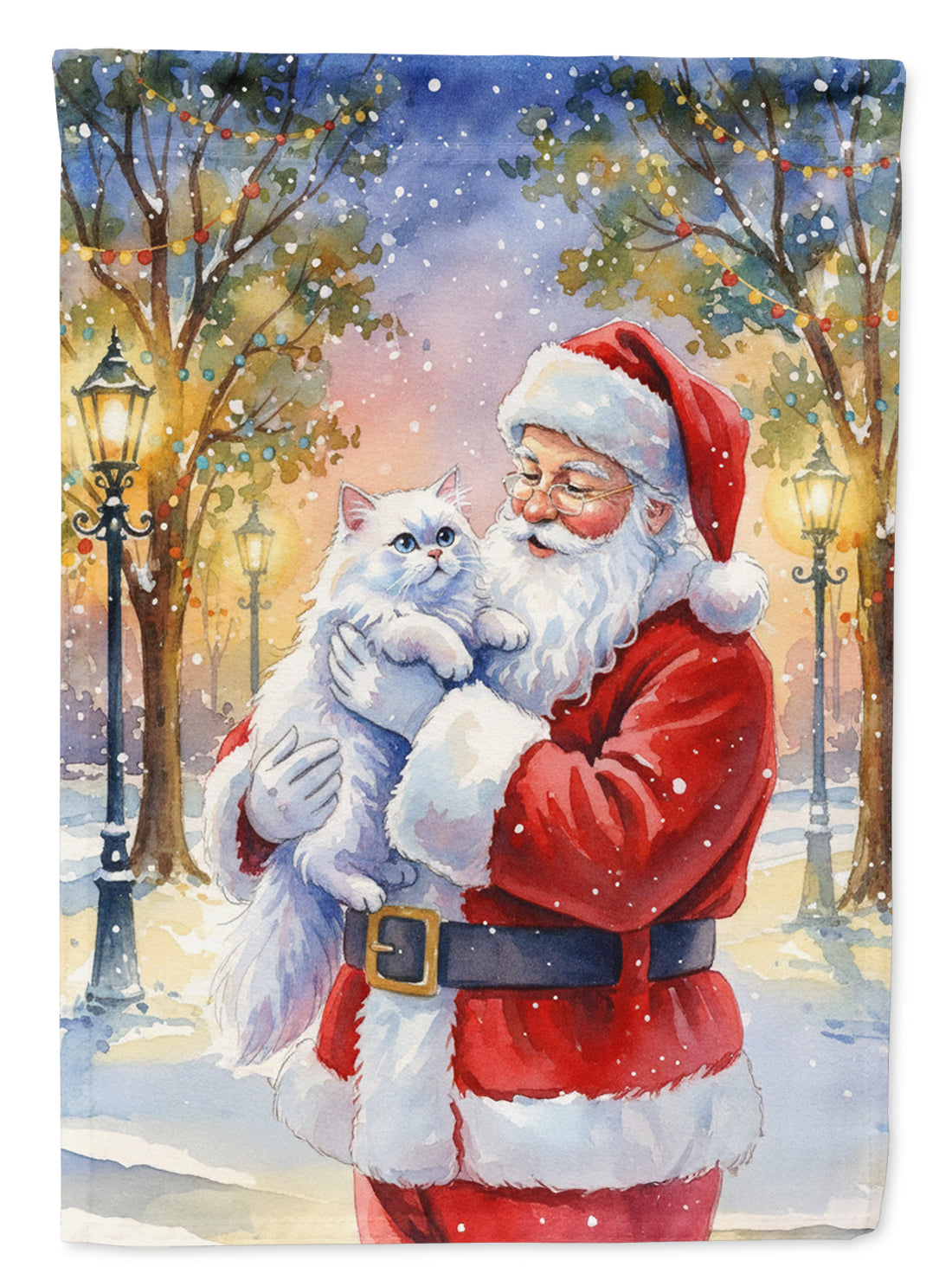 Persian White Cat with Santa Claus Garden Flag Mailbox Decorative Yard Banner Outside Patio Artwork for Flower Beds, Garden Size, Multicolor