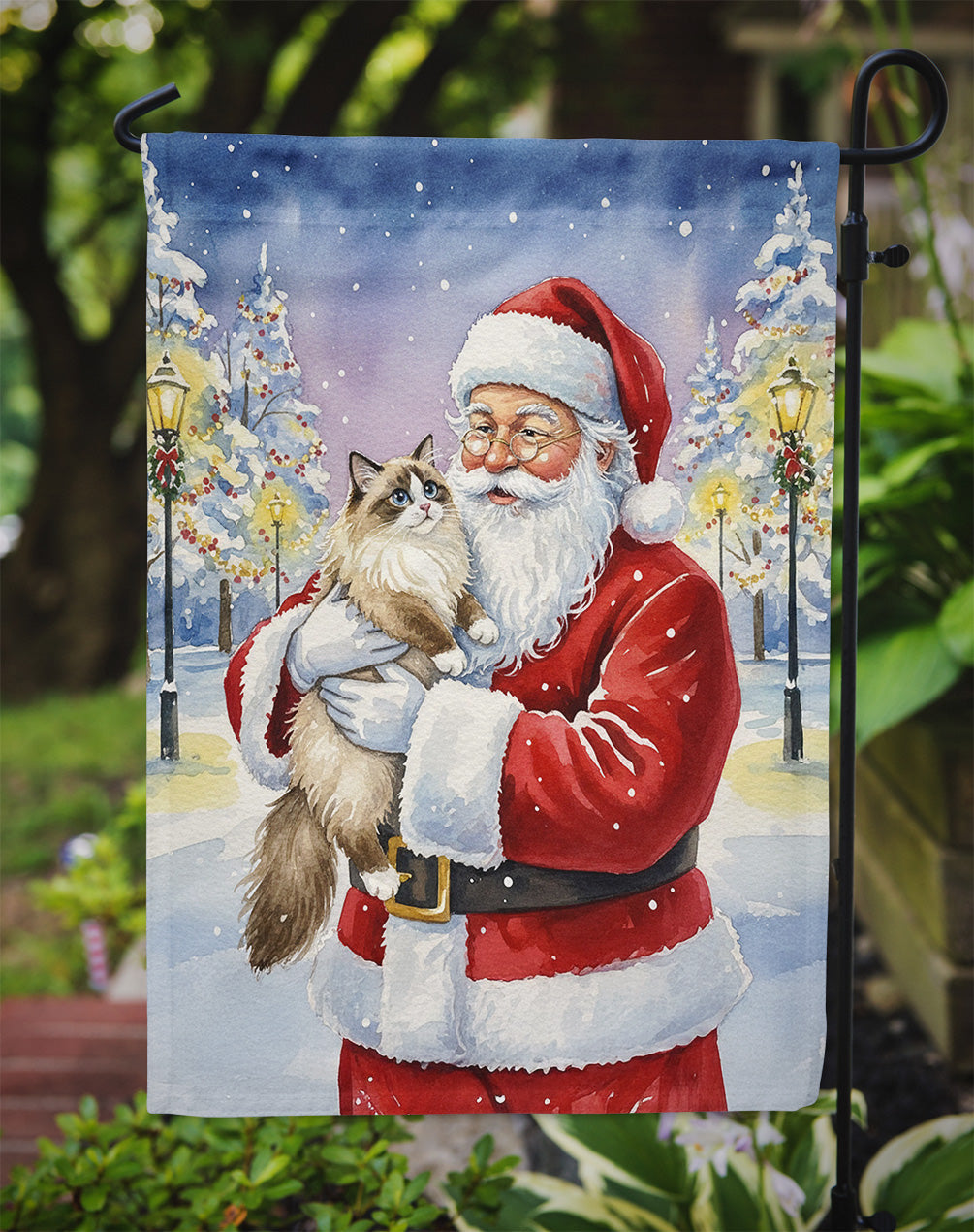 Ragdoll Bicolor Cat with Santa Claus Garden Flag Mailbox Decorative Yard Banner Outside Patio Artwork for Flower Beds, Garden Size, Multicolor